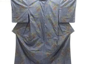 未使用品　地紙に花模様織出し本場泥大島紬着物